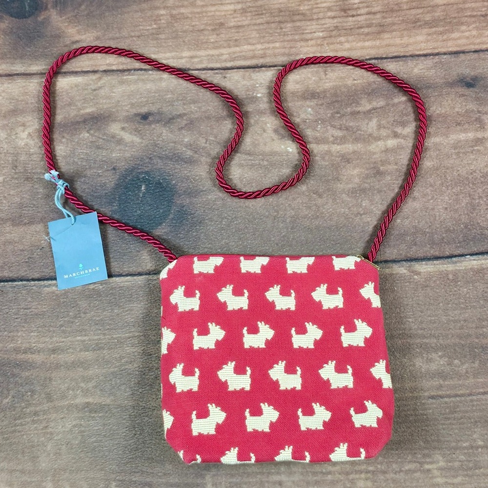 Marchbrae Crossbody Bag Womens Small Red New Scottie Dog Tapestry Rope Strap
